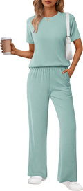Ekouaer Lounge Set for Women Ribbed Top and Long Pants - Comfy Travel
