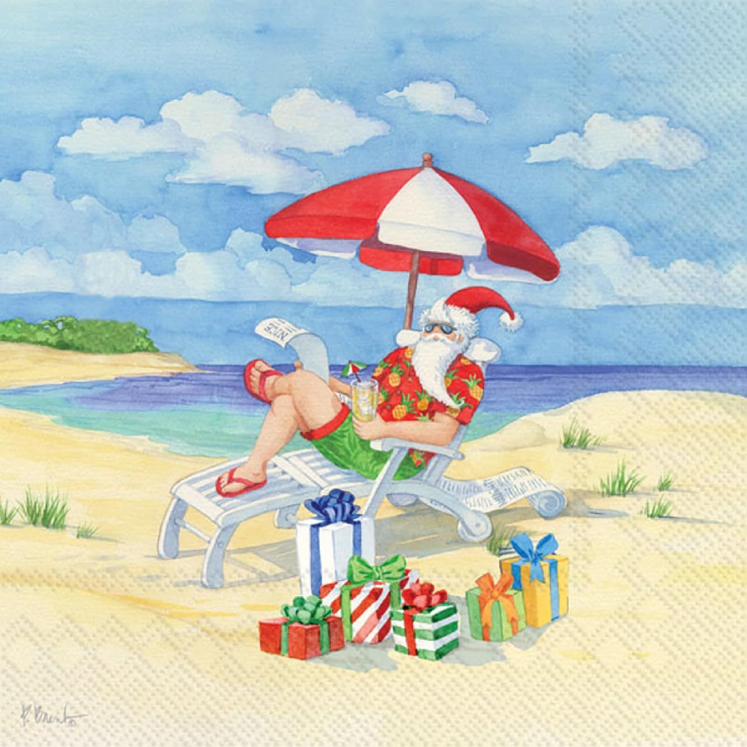 Santa's Umbrella 3-Ply Cocktail Napkins - Festive 40CT Set