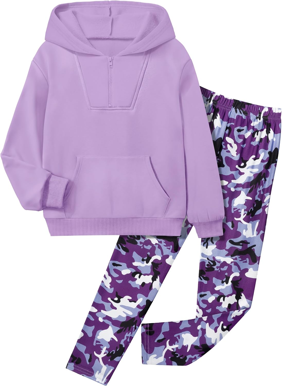 Trendy Tie Dye Hoodie and Camo Sweatpants Set for Girls