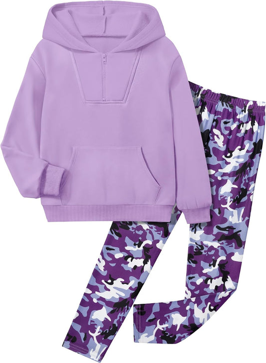Trendy Tie Dye Hoodie and Camo Sweatpants Set for Girls