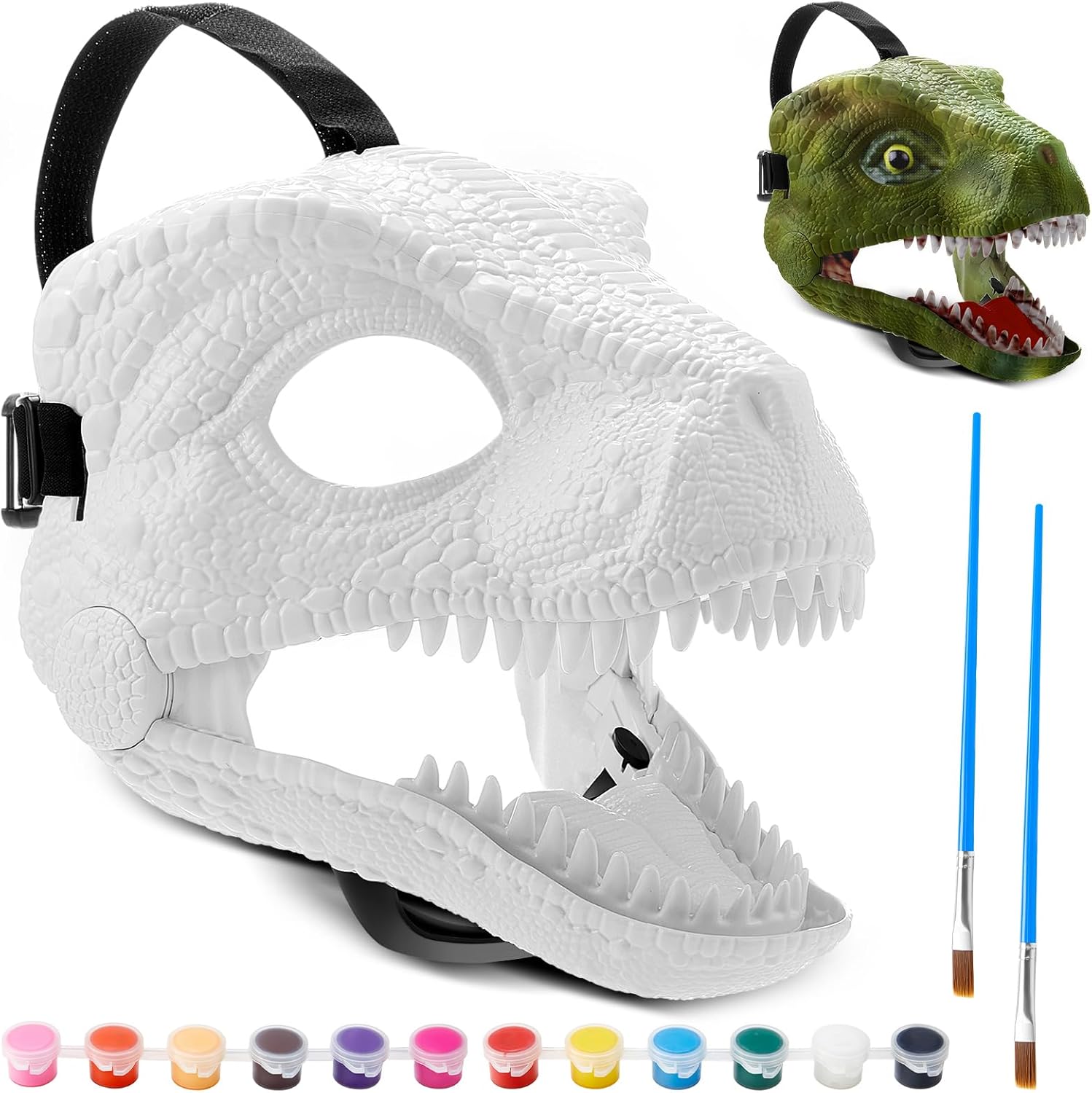 DIY White Hard Plastic Dino Mask with Moving Jaw for Kids