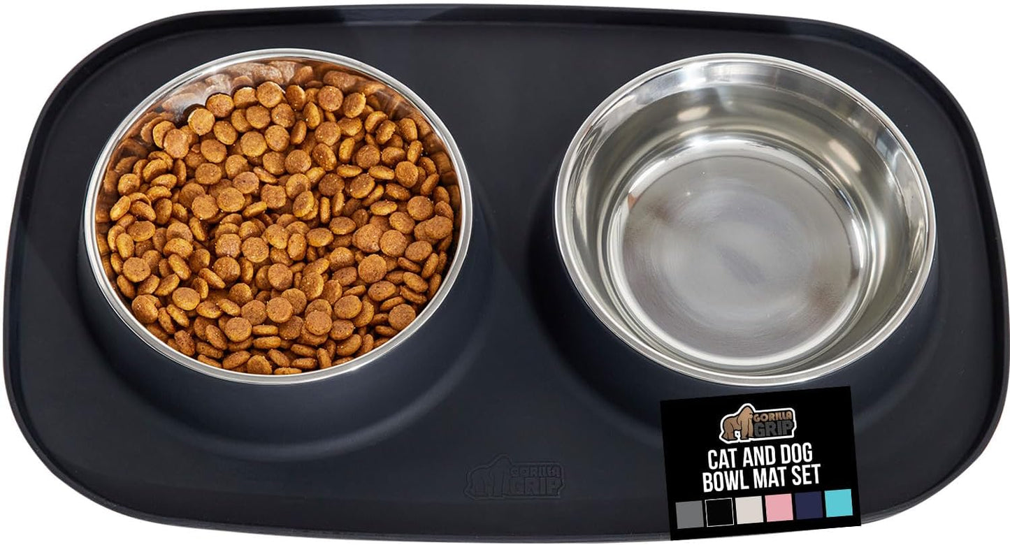 GORILLA GRIP Feeding Mat Set with 4 Cup Bowls for Pets