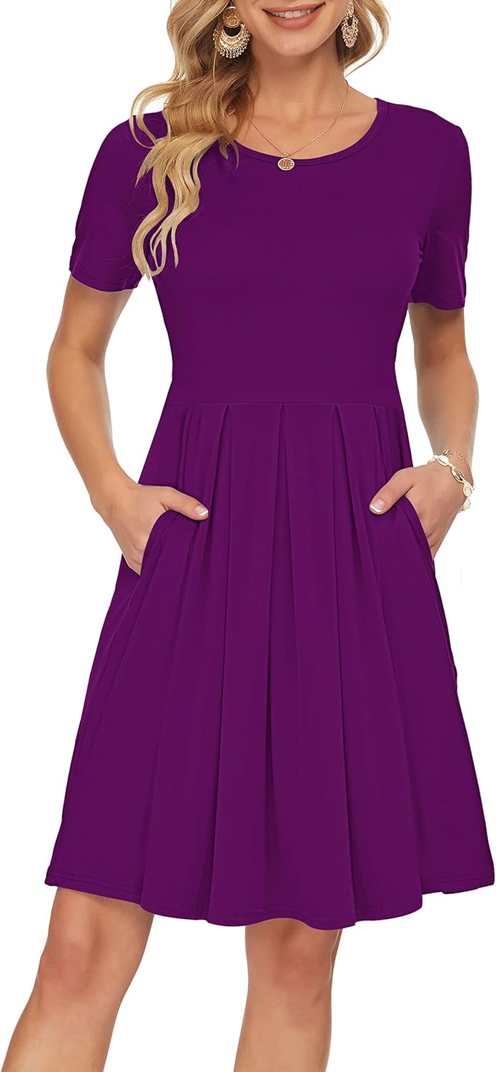 AUSELILY Women's Short Sleeve Summer Dress with Pockets