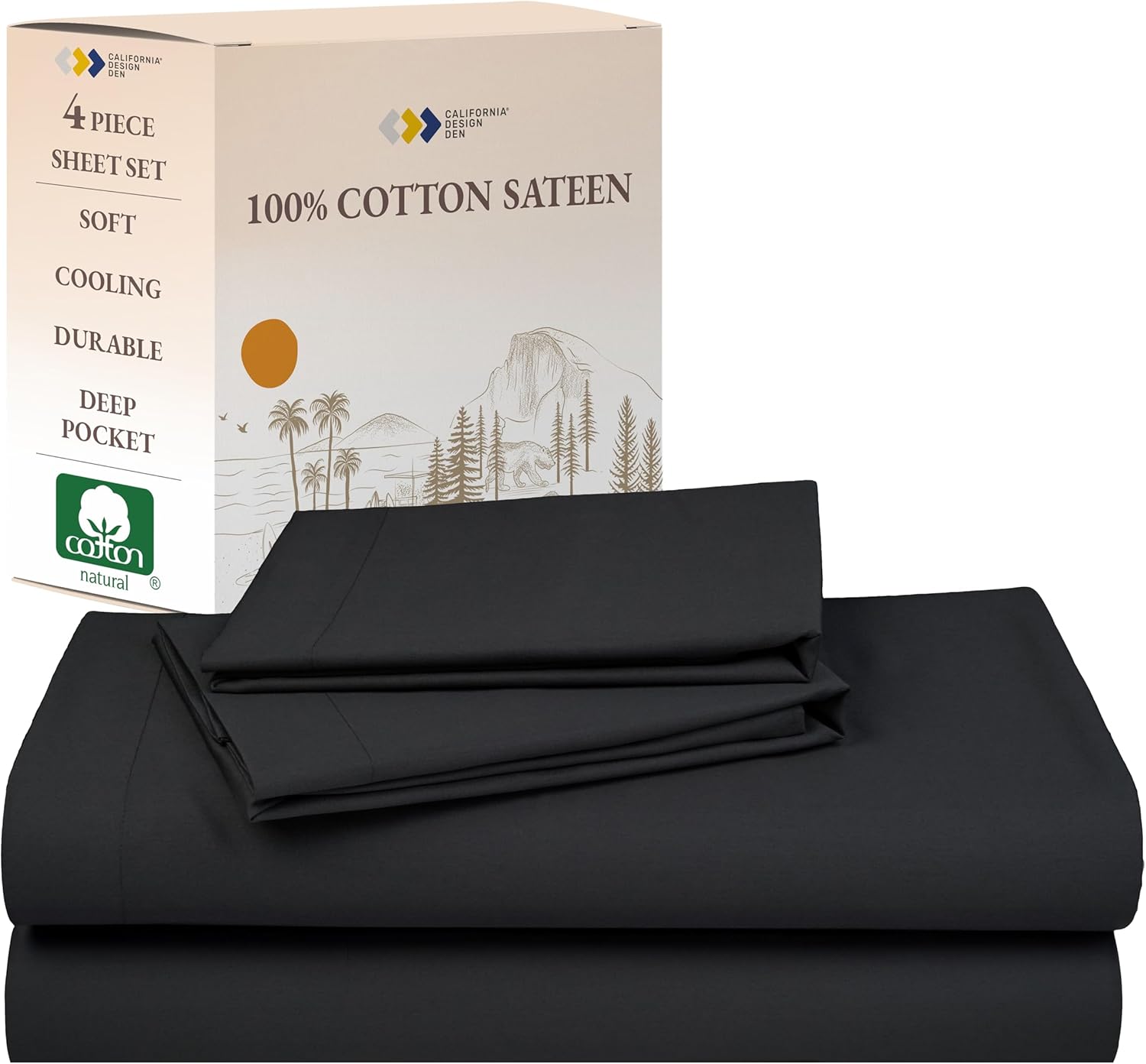 California Design Den Natural Cotton Full Size Bed Sheets Set