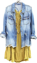 Women Denim Shirt Jacket Long Sleeve Shacket Coat Distressed Washed so
