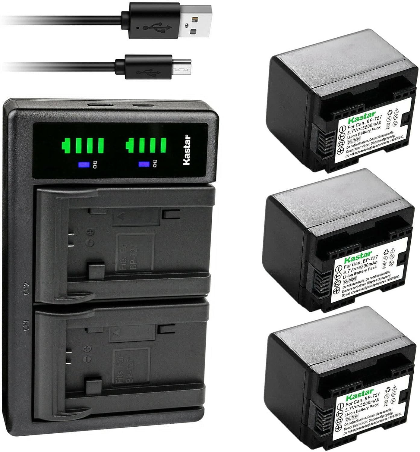 Kastar 3-Pack Battery and USB Charger for Canon VIXIA HF Series