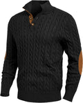 Men's Cable Knit Pullover Sweater Stand Collar Button (Style 9TDZ)