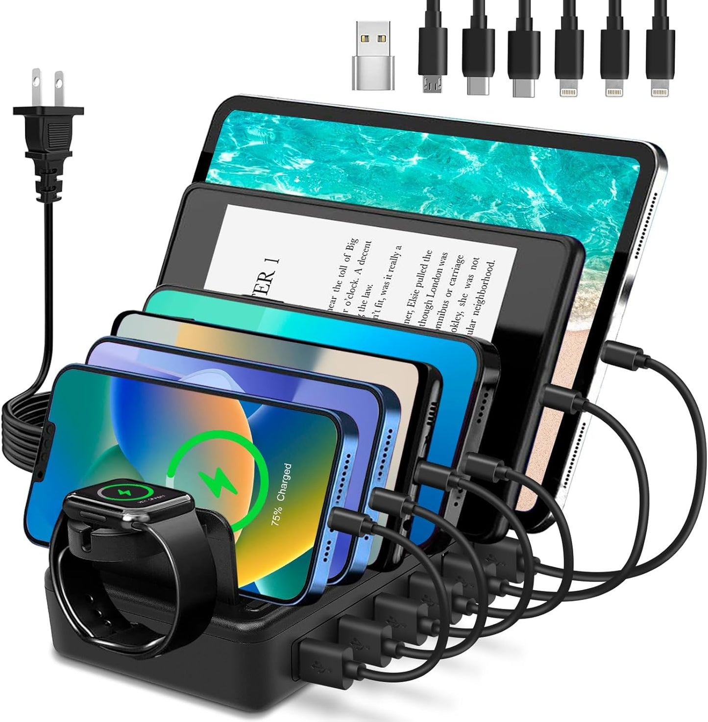 Charging Station for Multiple Devices with 10-Slot Design