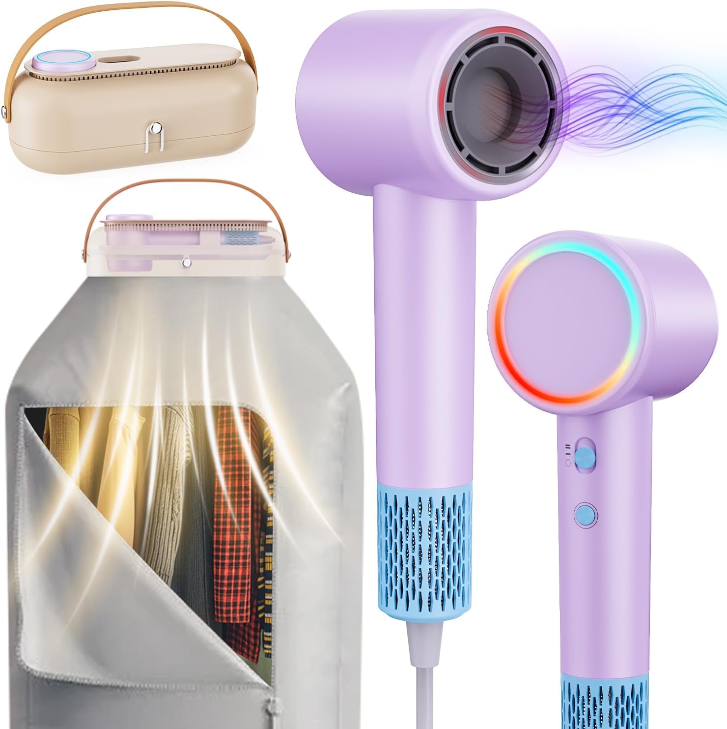 Fast Drying Hair & Clothes Dryer - Ionic Care, Low Noise, Travel-Ready! 