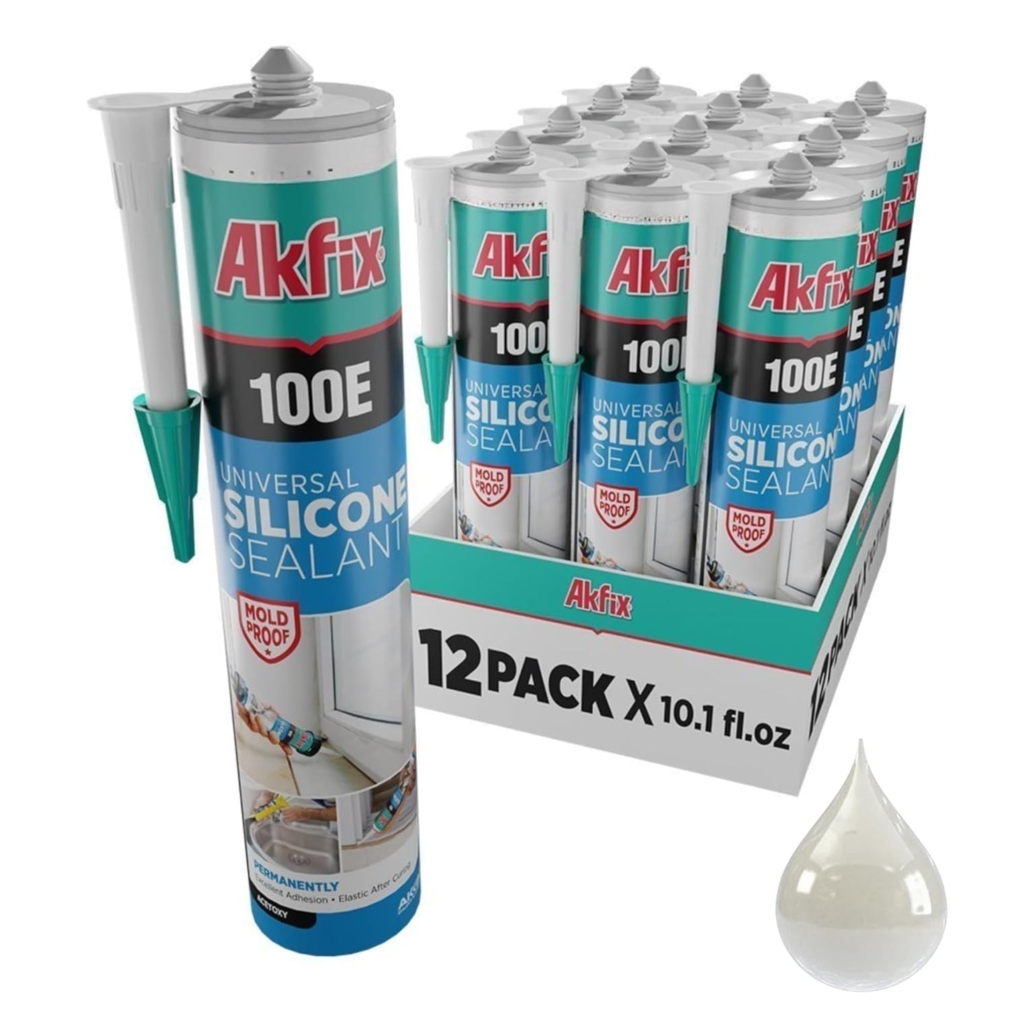 Akfix 100E RTV Silicone Caulk Clear - Perfect for Kitchen & Bath