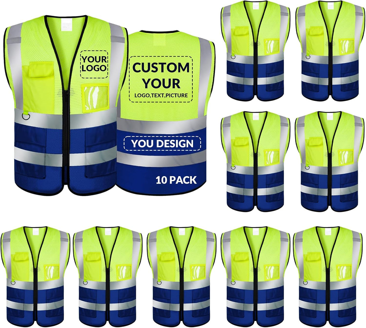 Custom Safety Vest with Logo Class 2 High Visibility Reflective Design
