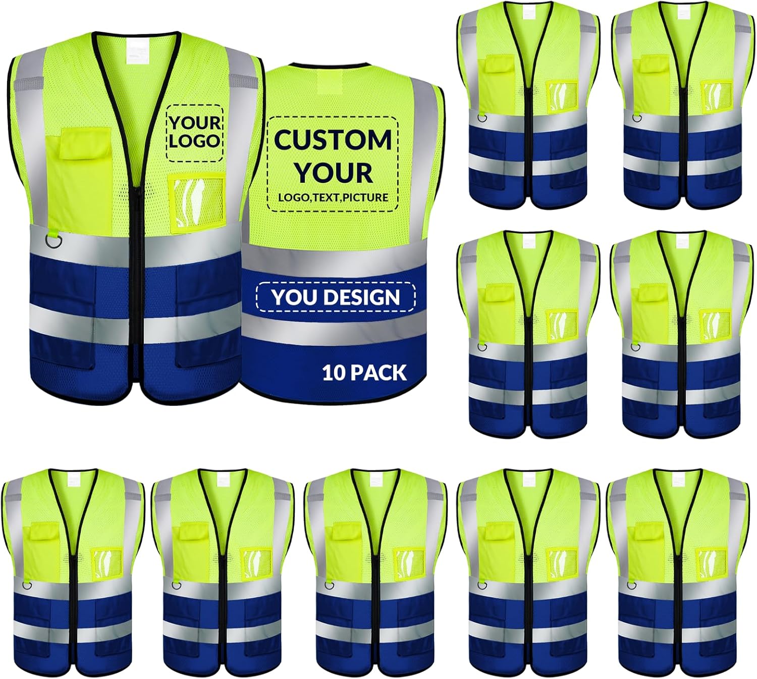 Custom Safety Vest with Logo Class 2 High Visibility Reflective Design