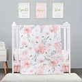 Mini Crib Bedding Set for Girls - 3-Piece Blush Pink Floral