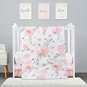 PINNKKU 3-Piece Mini Crib Bedding Set for Girls in Blush Pink
