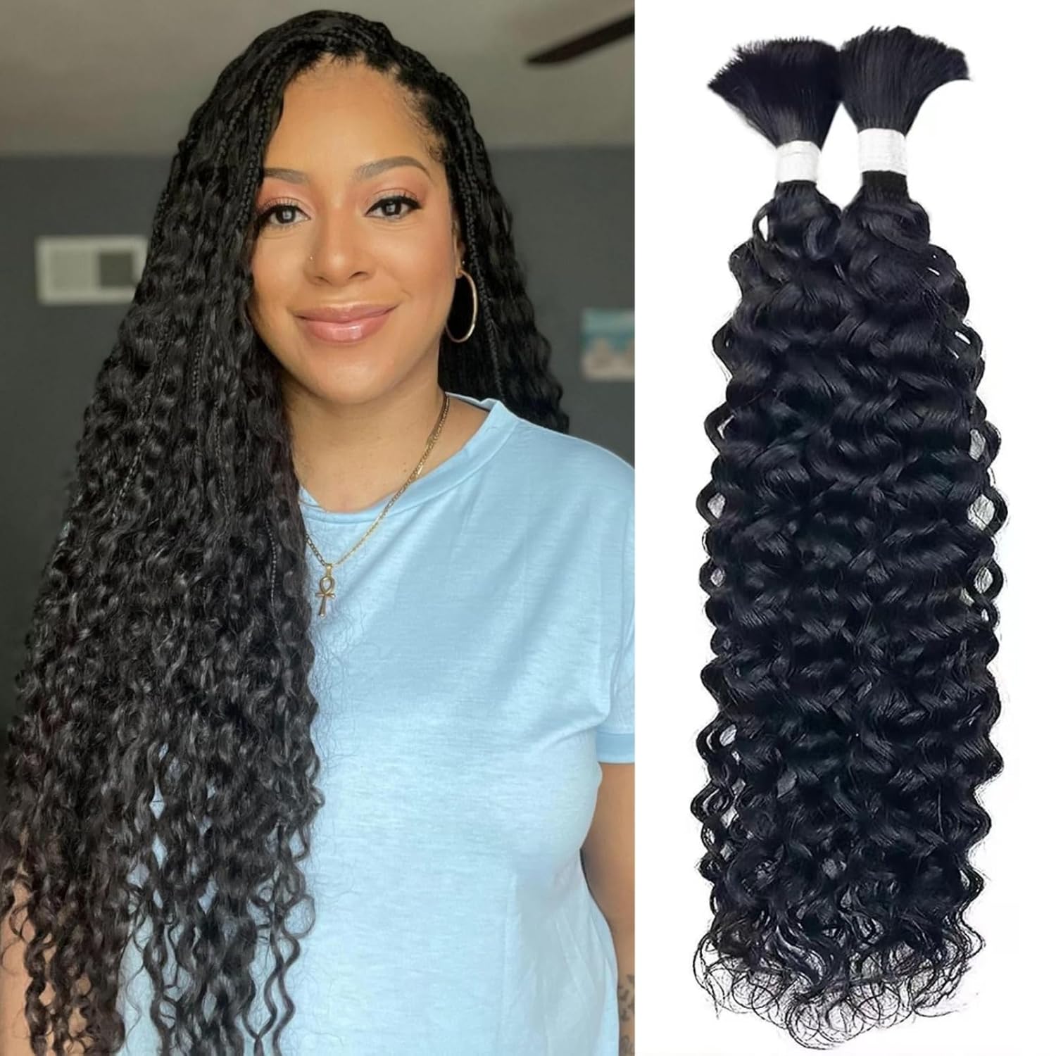16 Inch Human Braiding Hair for Boho Braids - Natural Color