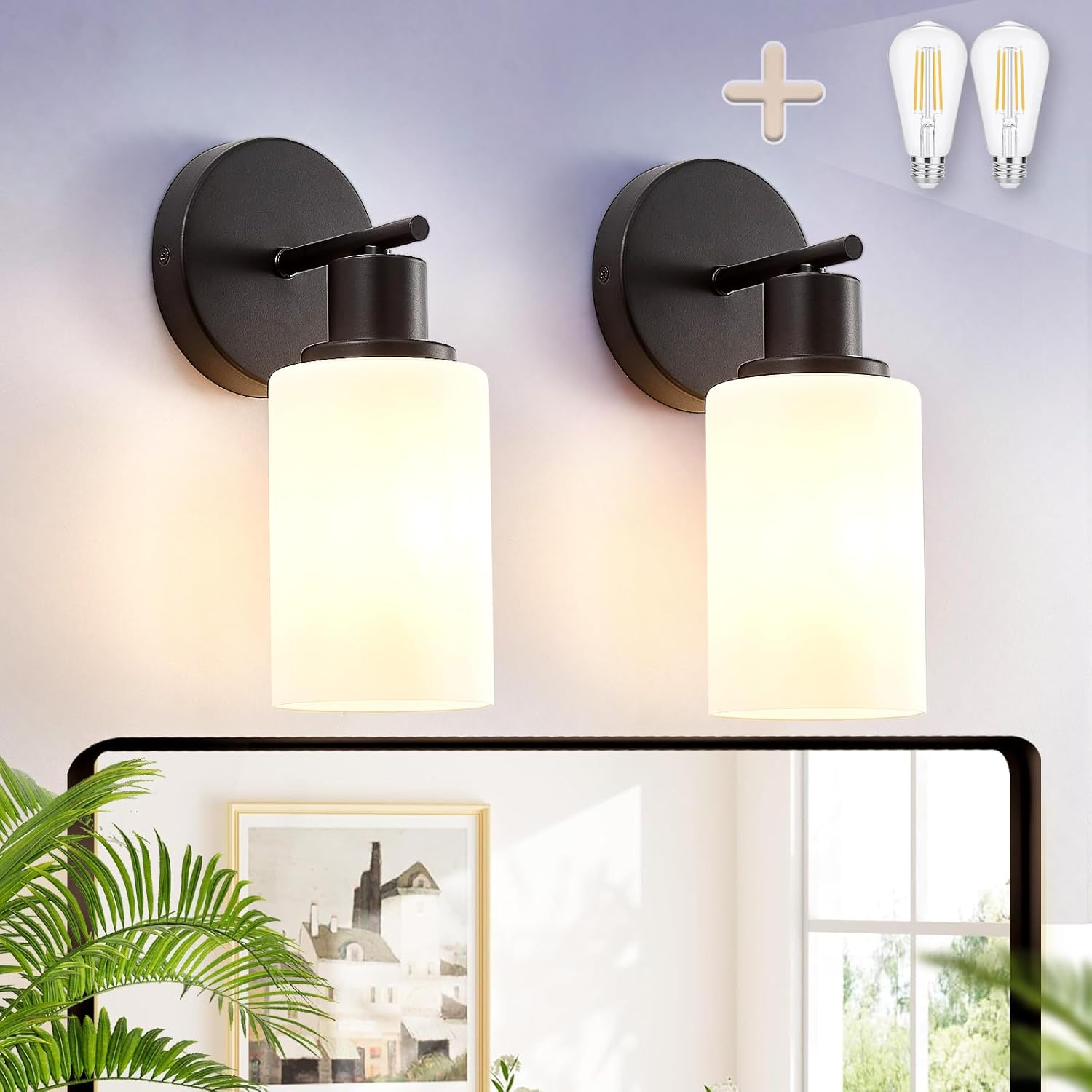 DLLT Wall Sconces Set of Two: Modern Matte Black Fixtures