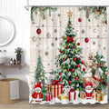 Merry Christmas Shower Curtain Gnomes Snowman Moose Elk - Festive 70in