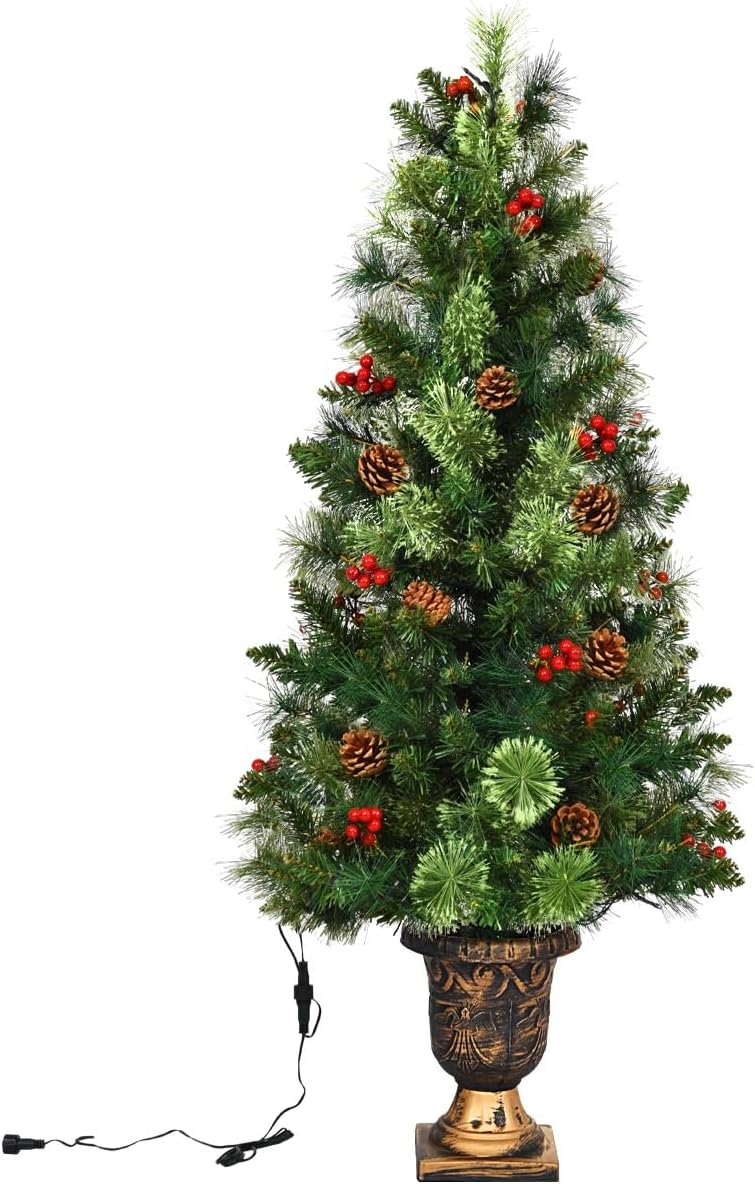 5FT Pre-Lit Artificial Christmas Tree with Urn Base and Lights