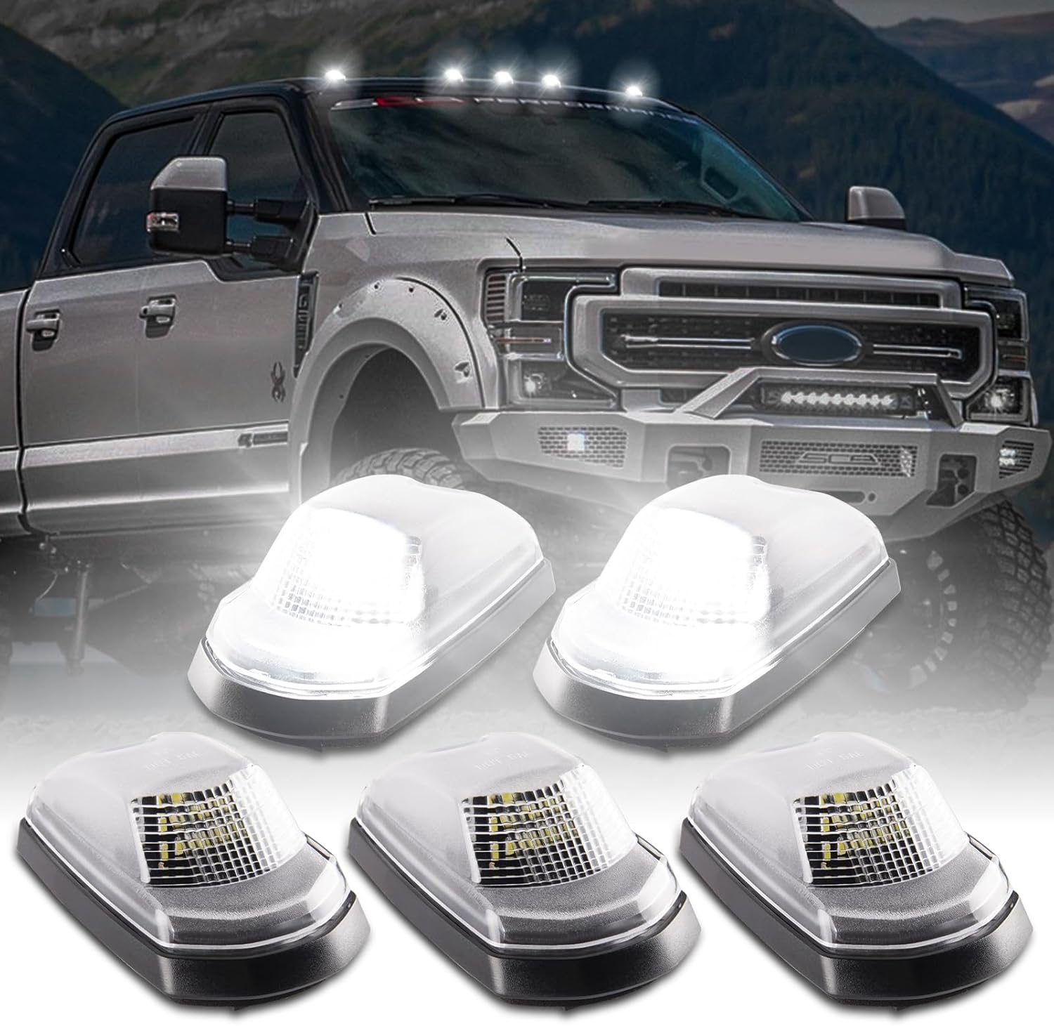 POPMOTORZ White LED Cab Roof Lights for Ford Super Duty Trucks