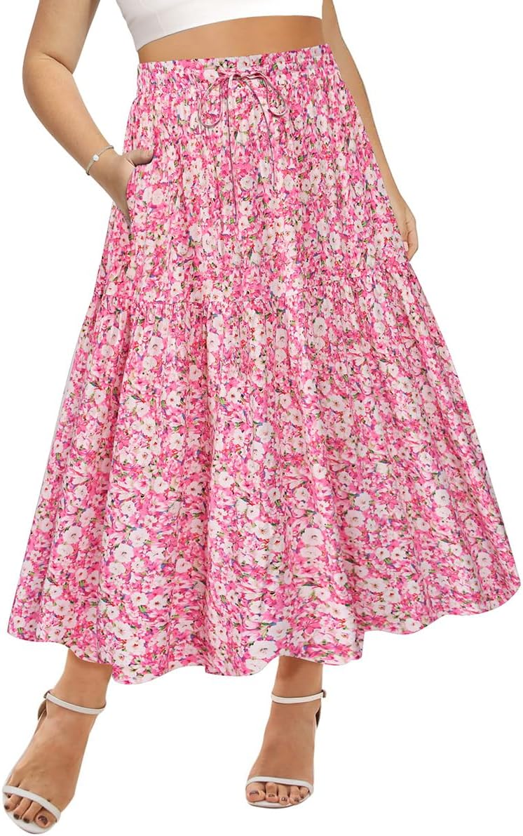 Plus Size Boho Maxi Skirt for Curvy Women with Pockets