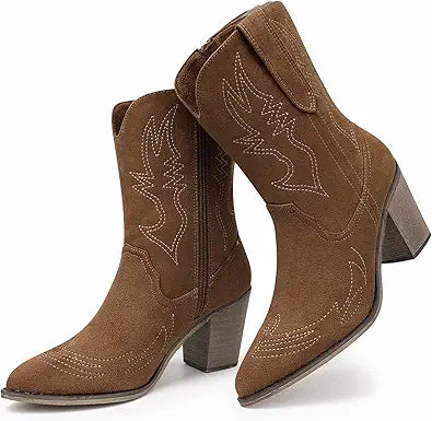 Stylish Cowboy Boots for Women with Wide Calf and Embroidery