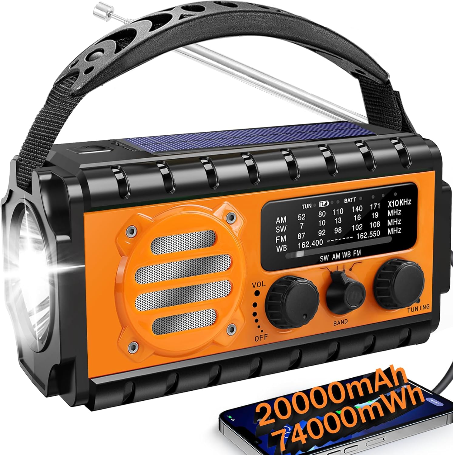 74000mWh Emergency Radio with NOAA Weather Alerts and More