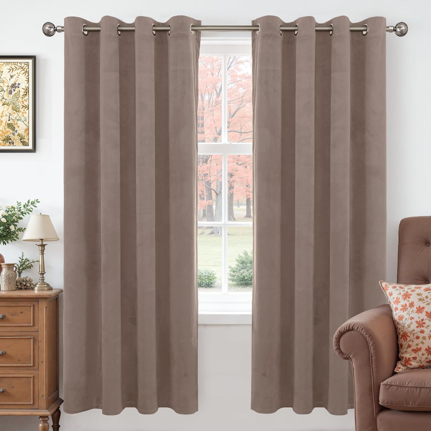 YoungsTex Camel Velvet Curtains for Living Room and Bedroom