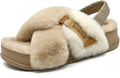 KuaiLu Womens Fuzzy Criss Cross Platform Slippers - Cozy
