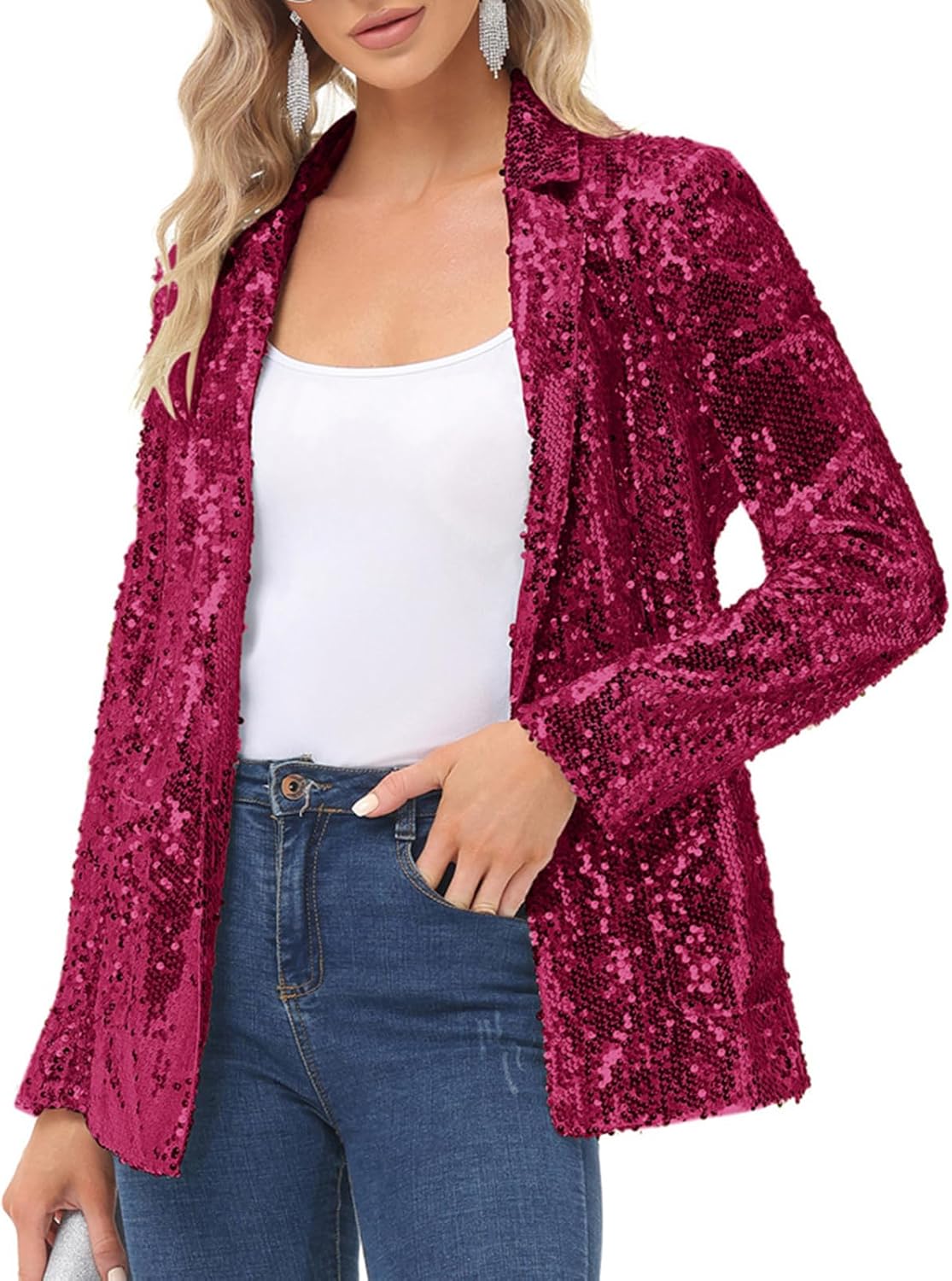 KANCY KOLE Women's Sequin Blazer Jacket for Glamorous Style