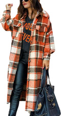Women's Plaid Woolen Long Shacket Coat - Cozy Layering for Fall