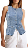 Denim Vest Tops for Women Button Down Crop Jean Tank - Trendy Fit