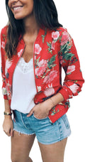 Women's Floral Zip Up Bomber Jacket Lightweight Short Outwear