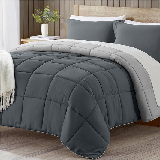 Satisomnia Full Size Comforter Set - Soft Grey Bedding Comforters