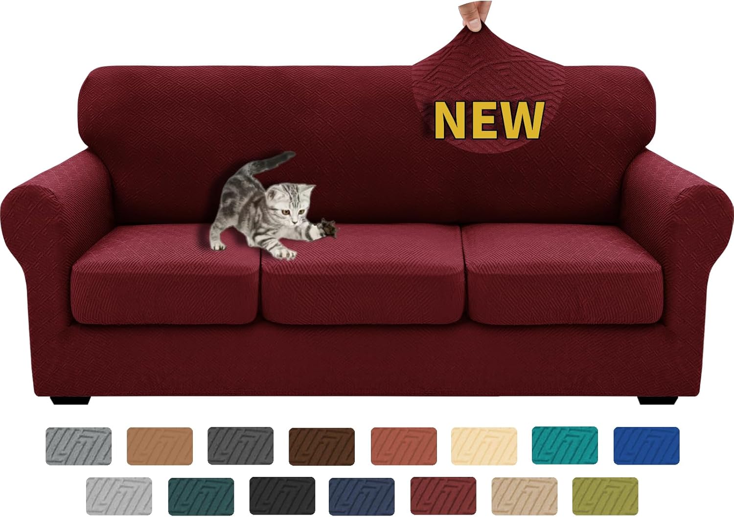 XINEAGE 4 Pieces Couch Covers for 3 Cushion Couch - Wine Red