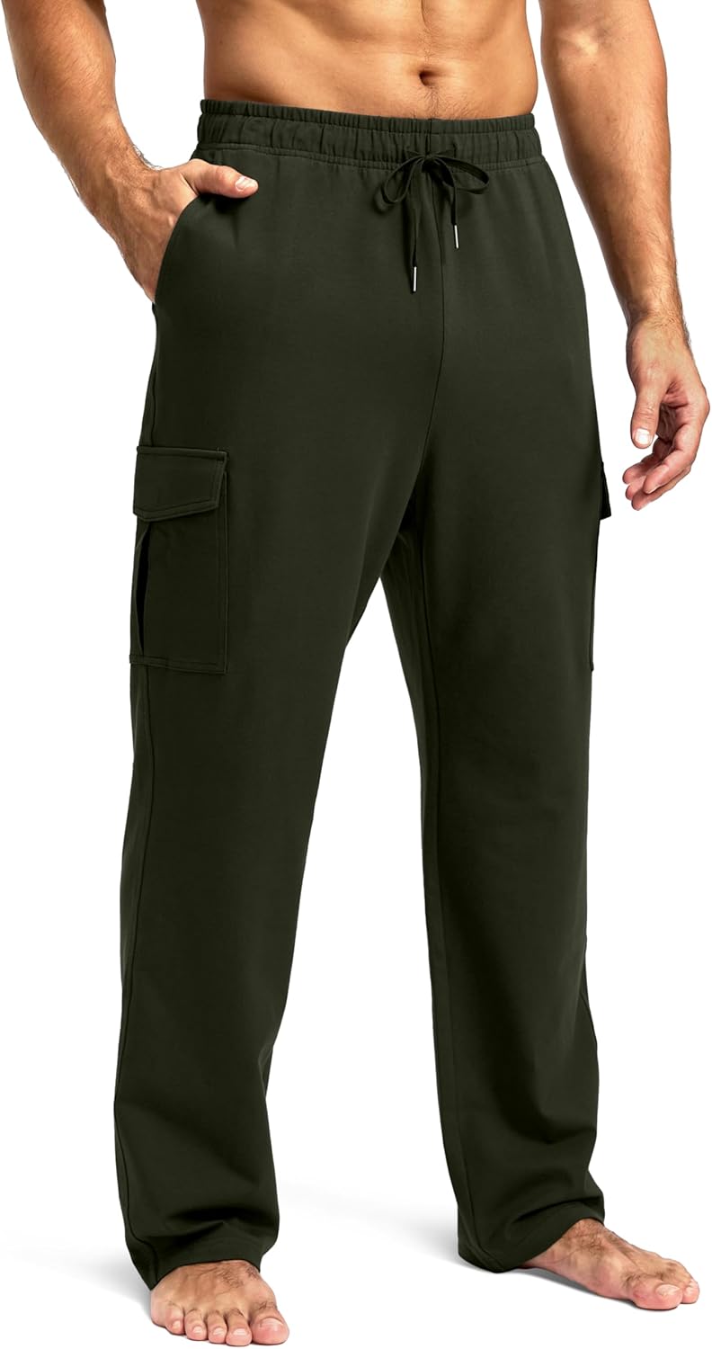 Pudolla Men's Cotton Sweatpants with Cargo Pockets for Comfort