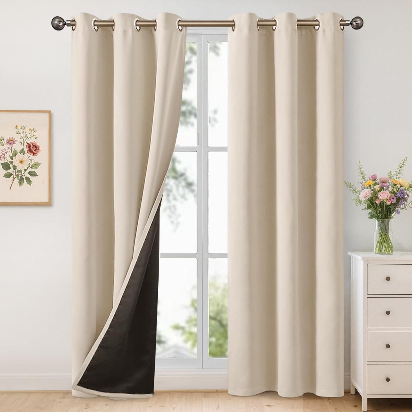YoungsTex Champagne Blackout Curtains for Total Room Darkening