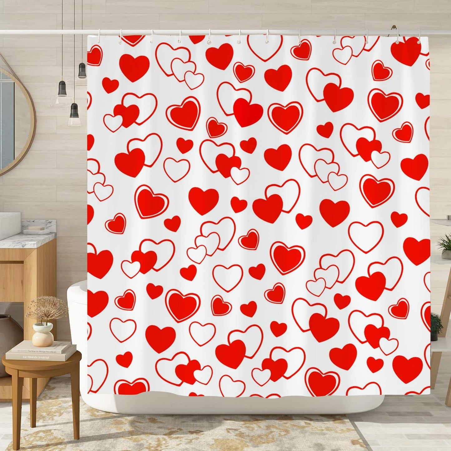 Romantic Red Heart Valentine's Shower Curtain Set