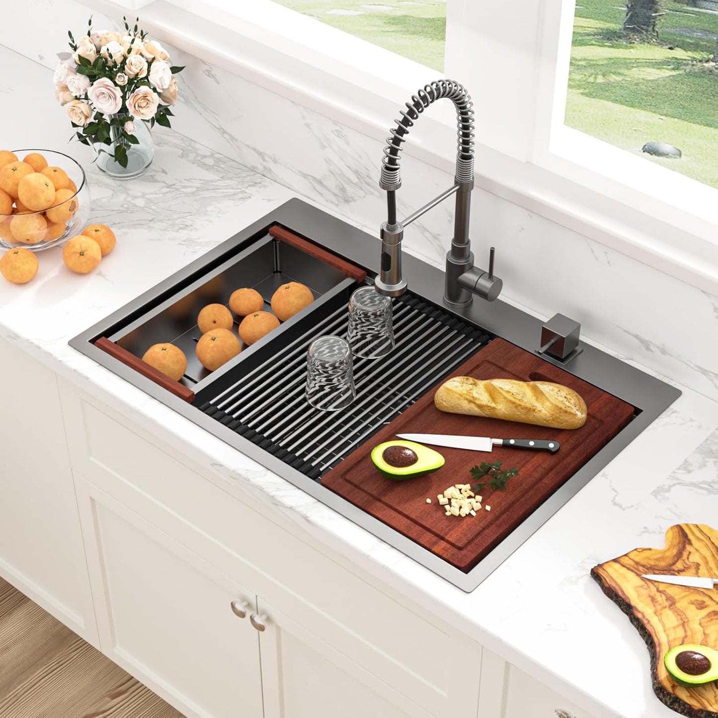 Sarlai 33 Black Kitchen Sink Drop In Workstation for Home