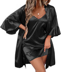 Ekouaer Women's Silk Robe Set V-neck 2 Piece Satin Bridal Robe