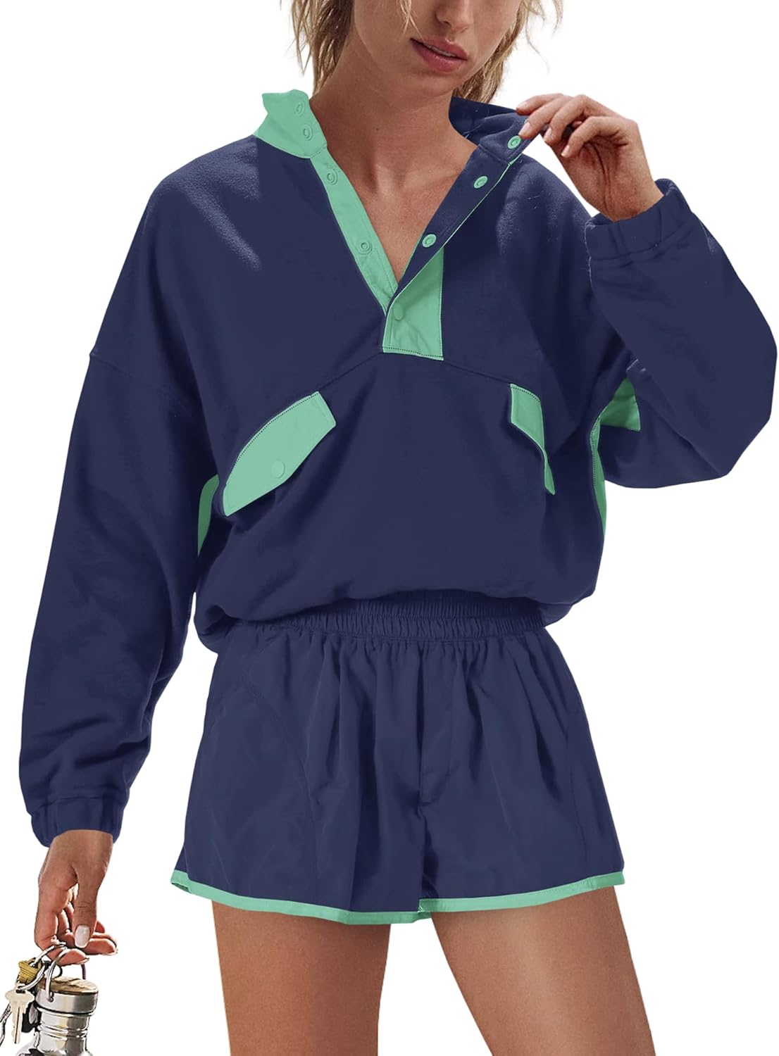 Nirovien Womens Workout Sets Athletic Short Sweat Set Activewear
