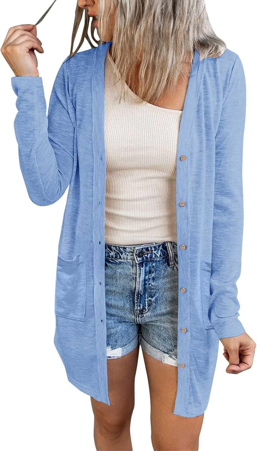 Lightweight Open Front Cardigan for Women with Pockets