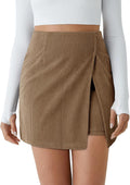 Corduroy Mini Skirt High Waisted Side Slit A-line - Casual Workwear