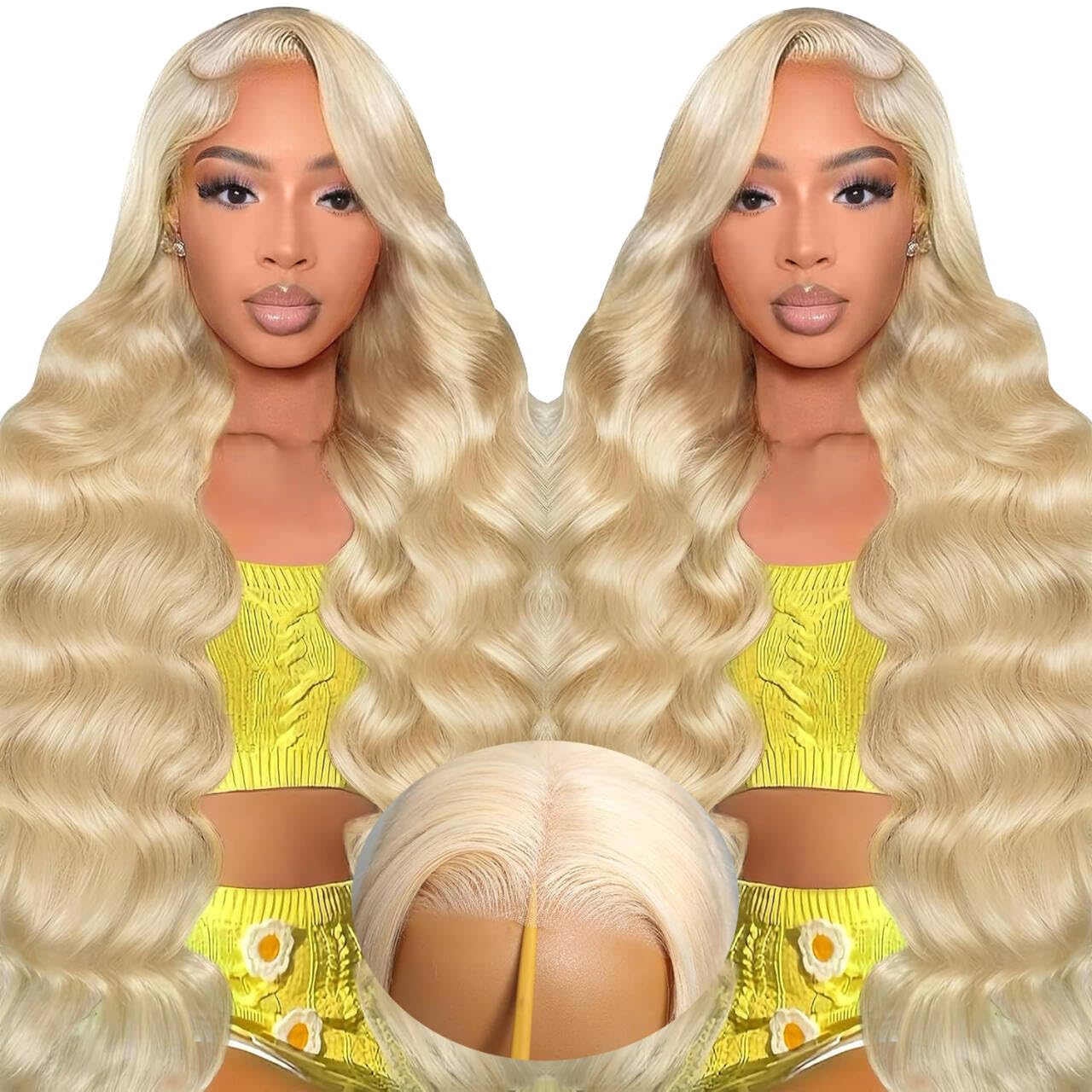 Blonde Wig Human Hair 200% Density Glueless Lace Front 26 Inch