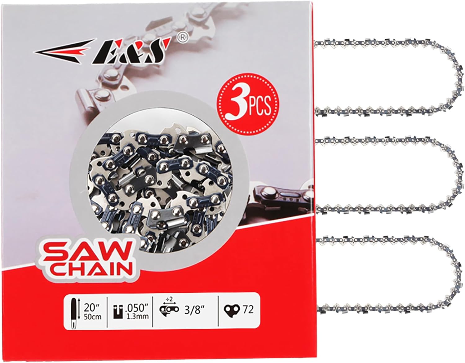 E & S 3 Pack 20 Inch Chainsaw Chain for Husqvarna and More