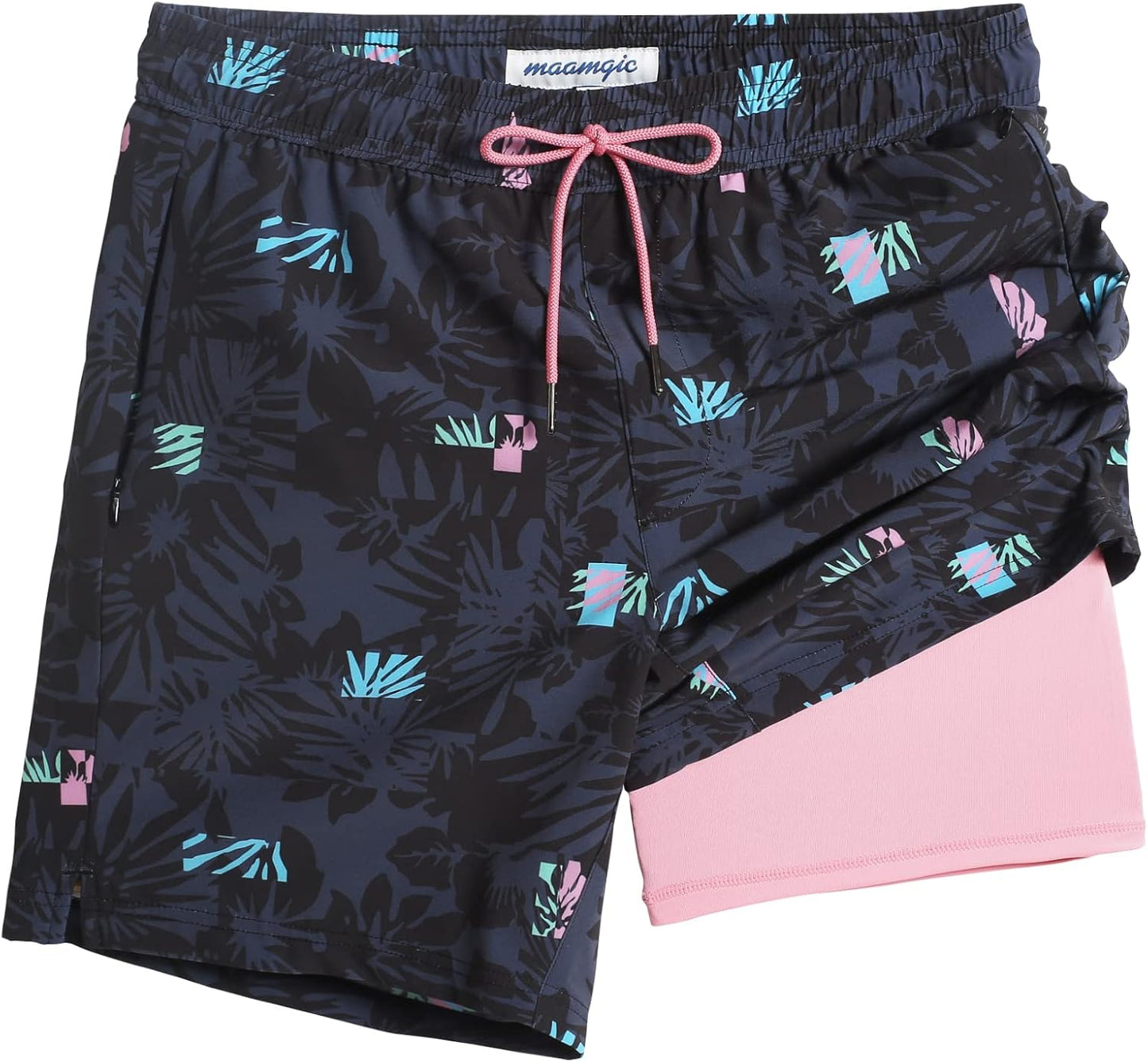 2 in 1 Mens Swim Trunks with Compression Liner for Comfort