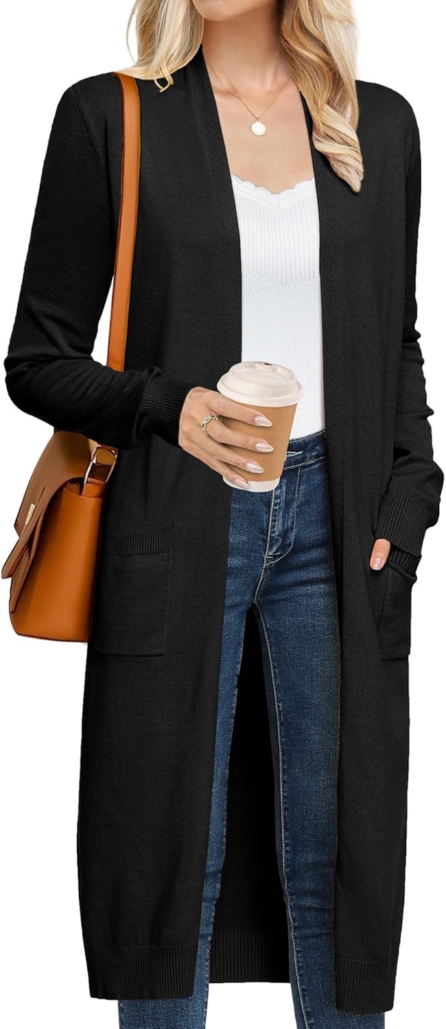 Trendy Long Cardigans for Women - Lightweight Open Front Duster