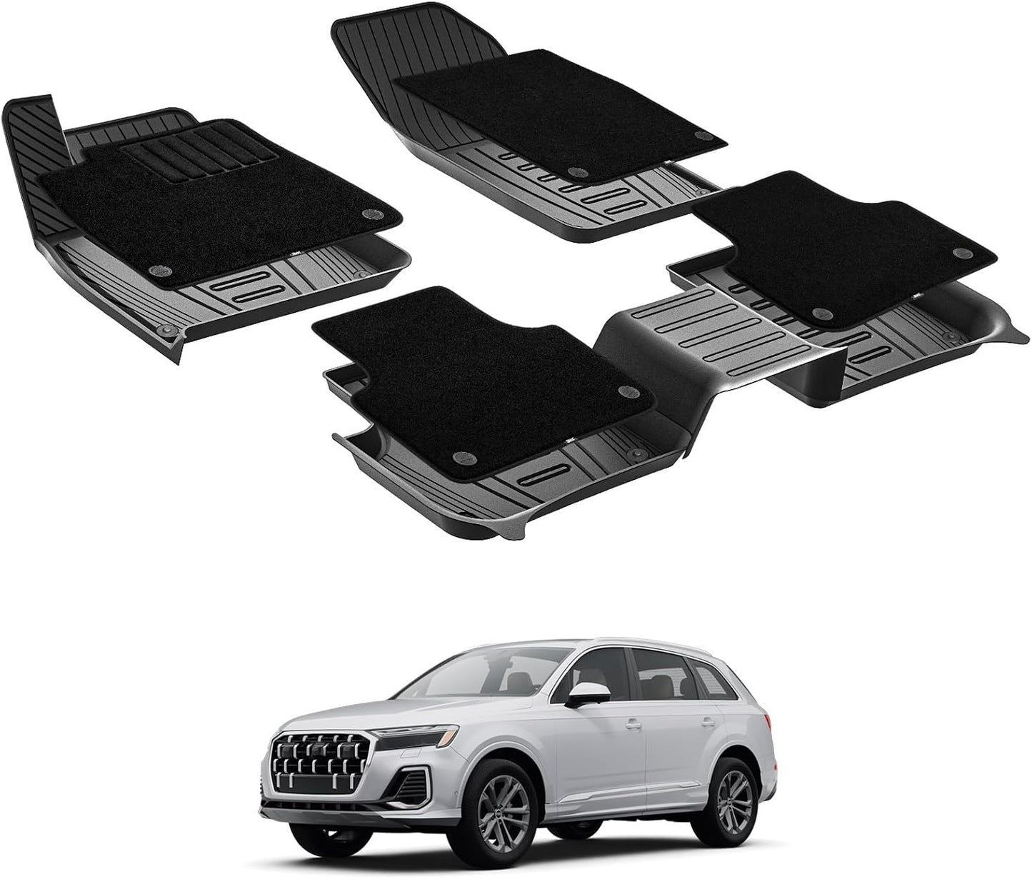 Custom Fit 3W Floor Mats for Audi Q7 and Q8 - All Weather Protection