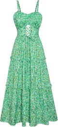 Women's Summer Floral Smocked Tiered Midi Dress - With Pockets