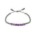 Gray Boho Genuine Amethyst Purple Beaded Bracelet - Handmade