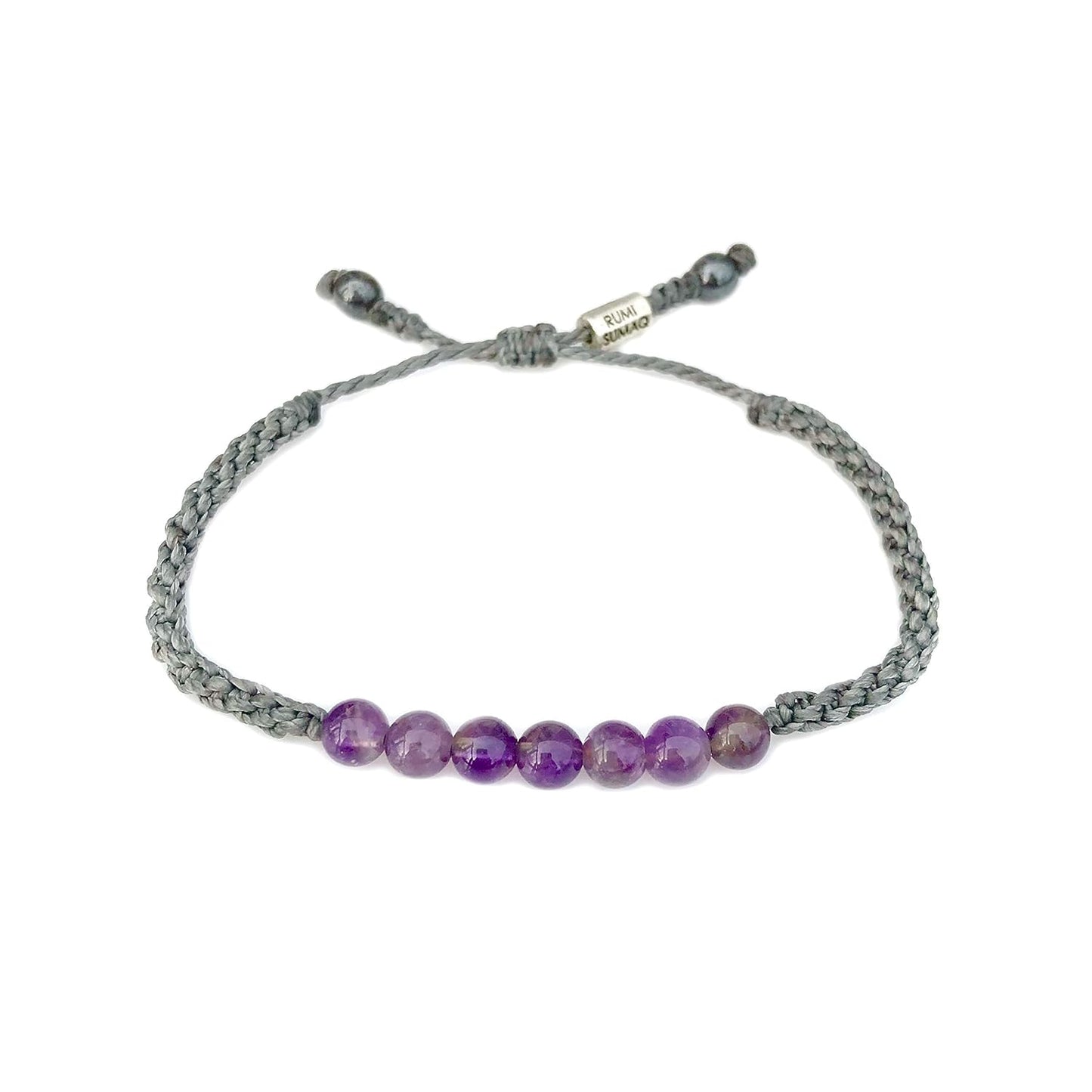 Gray Boho Genuine Amethyst Beaded Bracelet for Men and Women